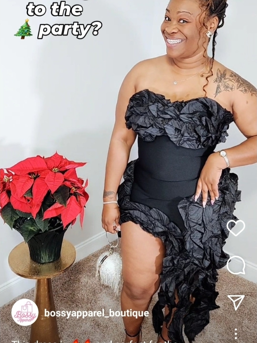 Black Ruffled Strapless Party Dress